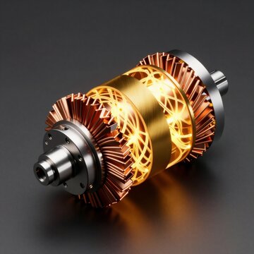 close metallic object unique design object appears gear motor cylindrical shape pointed end body object multiple layers copper colored metal outermost layer being darker shade copper innermost layer