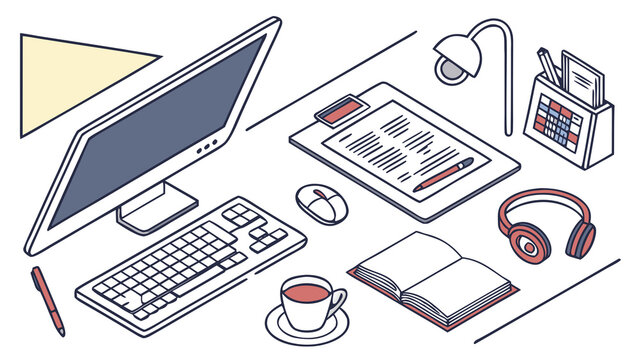 Modern Computer and Office Technology Icons Set with Laptop Notebook Monitor Keyboard Mobile Device Calculator and Digital Business Communication Vector Illustration