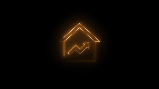 Glowing orange house icon with rising growth arrow
