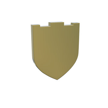 Gold colored shield with crenellations design vector illustration, isolated on transparent background