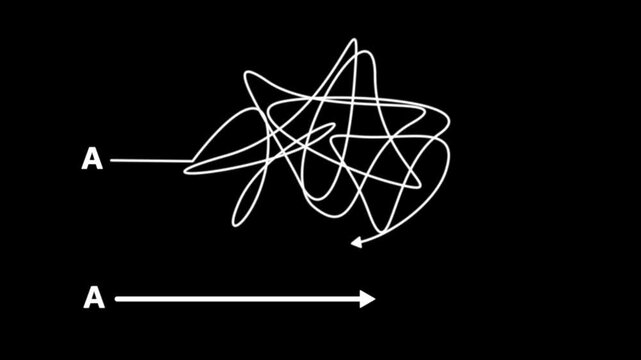 Complex vs Straight Path Point A to Point B Animation Process Progress Symbol Loop Isolated black Background Motion Graphic Video