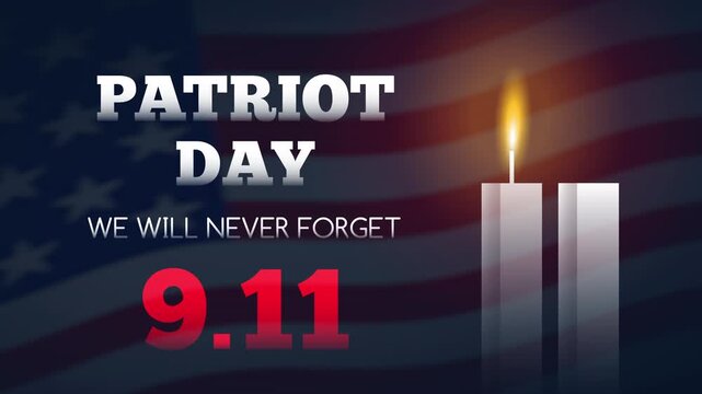 Patriot day animated banner design . USA 9 11 we will never forget September 11 video footage 