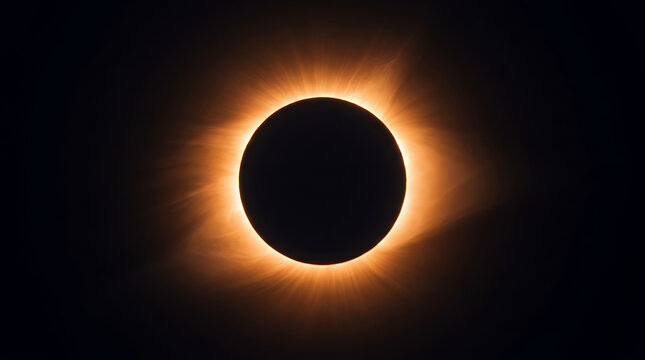Spectacular solar eclipse with glowing corona illuminating the dark sky