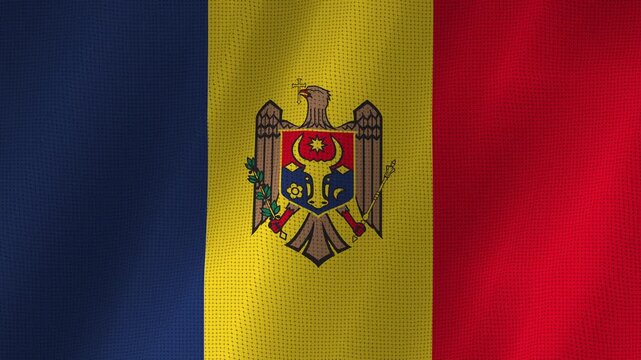 Realistic Moldova waving flag animation in UHD 4K with natural fabric movement. Suitable for documentaries, education, broadcasts, travel, and patriotic video productions.