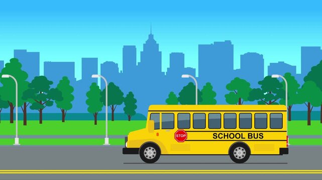 animated school bus moving on city street  video footage motion design
