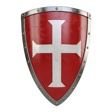 Red medieval shield with cross