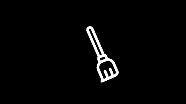 Simple white broom icon on a black background, representing cleaning and tidiness