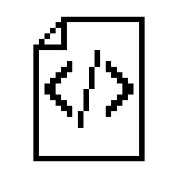 Pixel Art Script File Icon with Code Brackets and Slash Symbol