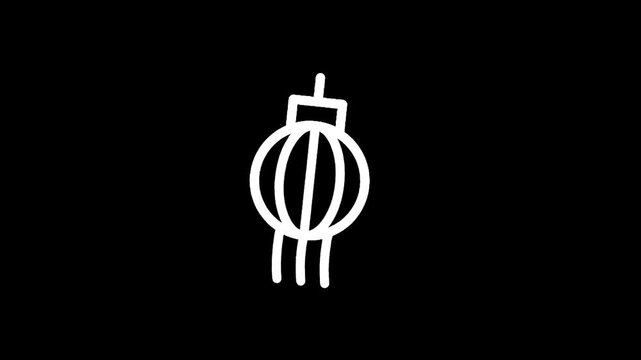 Simple white line drawing of a traditional Chinese lantern on a black background