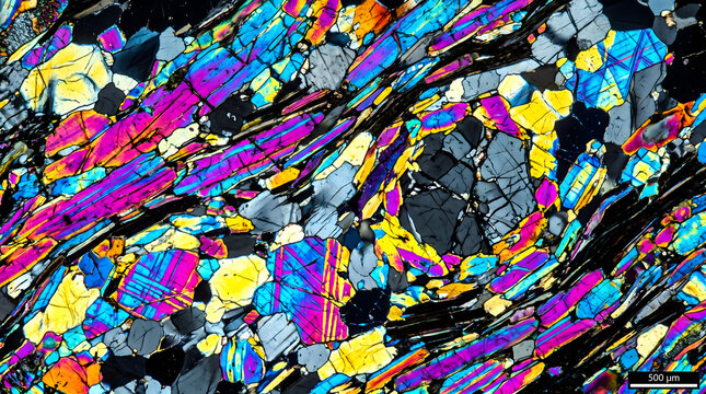 Polarized mineral thin section vivid false color texture