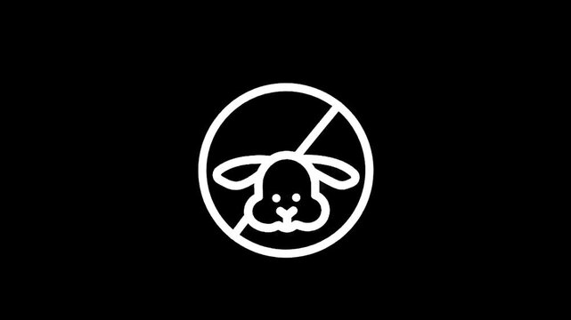 No pets allowed symbol on a black background, simple white line art icon