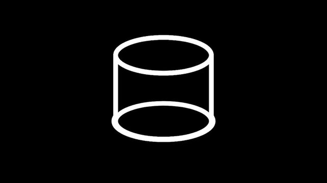 Simple white cylinder icon on a black background, minimalist geometric shape