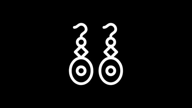 Elegant white line art earrings with geometric and circular elements on black background