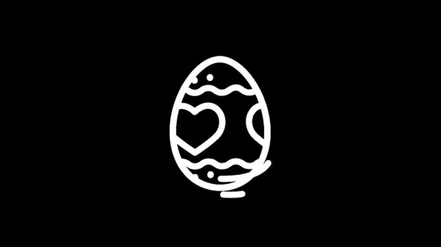 Simple white line art Easter egg with heart and wave patterns on black background