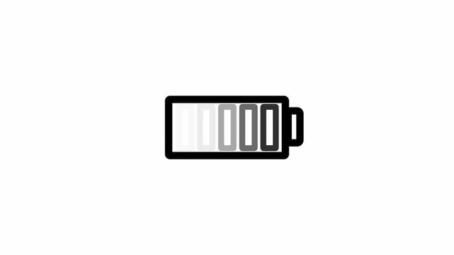 recharging or charging battery icon that repeatedly loops with four bars of electrical power energy building up in sequence console display icon symbol 4K animation