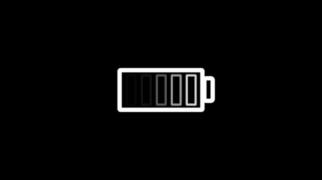battery fast charging animation, Glowing animated battery icon. Abstract sign of the neon battery charging on the black screen background