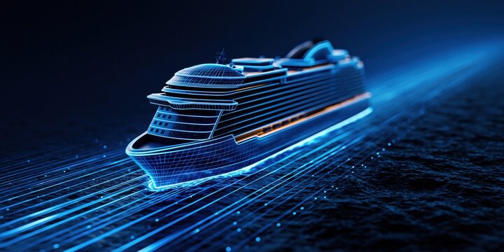 Digital voyage futuristic cruise liner journeying across sea