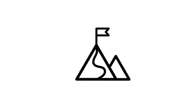 Hiking, camping icons set. 2d, animation, cartoon,Mountain peak icon animation