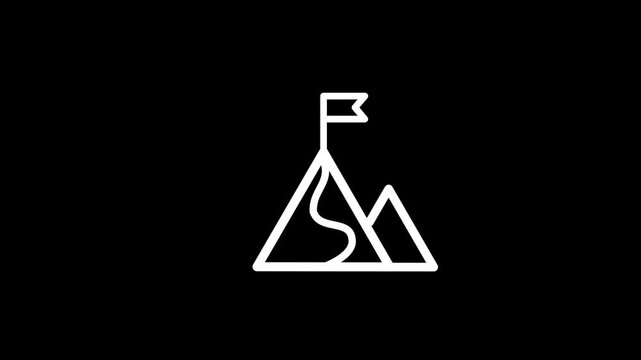 Hiking, camping icons set. 2d, animation, cartoon,Mountain peak icon animation