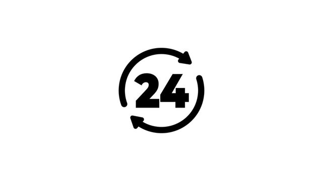 Animated line icon showing 24 seconds timer or continuous countdown loop. 24 hours service icon animation.