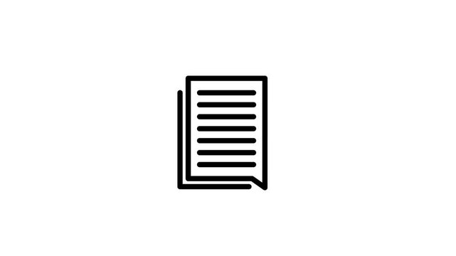 Minimalist black document and gear icon animation, representing system settings, file management, or technical configuration for motion graphics on white background.