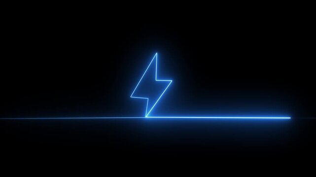 neon glowing battery charging icon animation on black background.Glowing neon lightning bolt icon, Violet orange color battery icon, Battery charging animation.