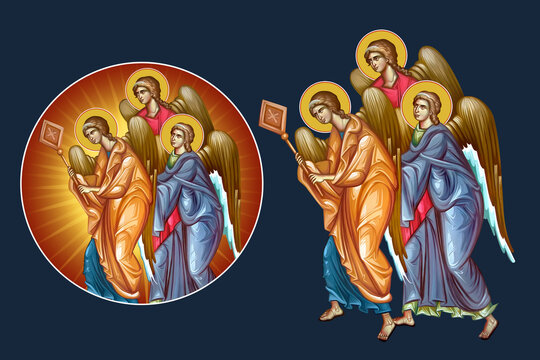 Illustration - fresco angels set in Byzantine style