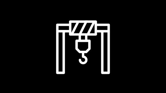 Simple line icon of a gantry crane with a hook on a black background