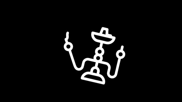 Minimalist white line art icon of a hookah on a black background