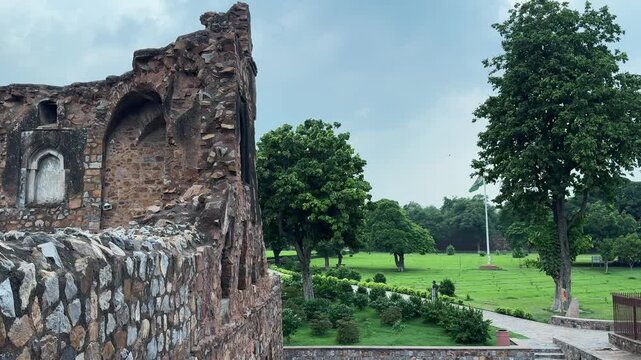 Feroz Shah Kotla fort with pillar in delhi. One of the oldest structures in Delhi.