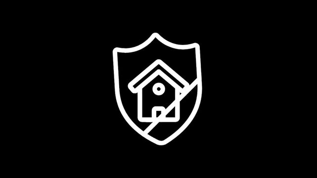 Home security icon with a shield and a house inside a prohibition sign