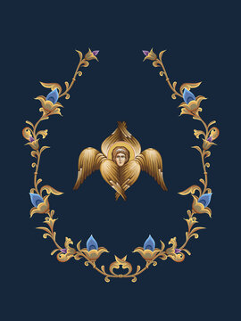 The Seraphim. Decorative vintage floral illustration in Byzantine style