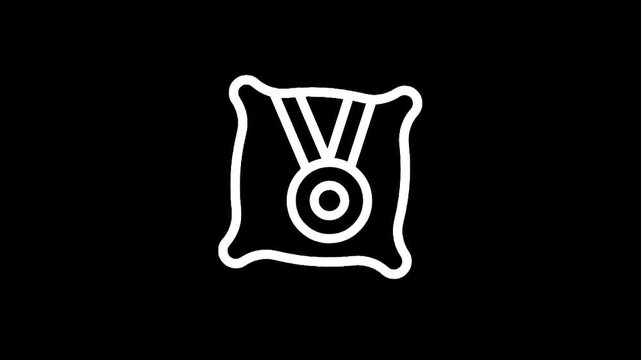 Simple line art icon of a medal on a cushion, representing achievement and recognition