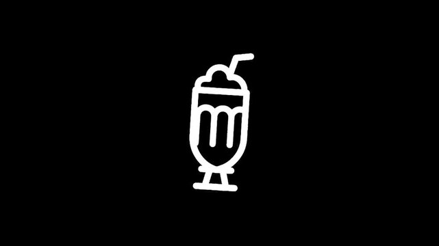 Simple line art icon of a milkshake with a straw on a black background
