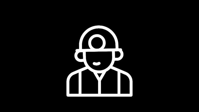 Simple line art icon of a construction worker wearing a hard hat and safety vest