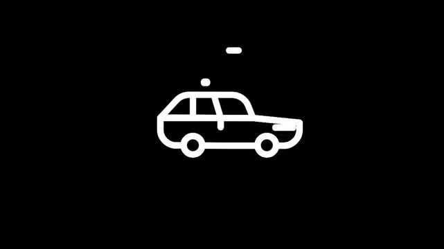 Simple white outline of a car on a black background, minimalist design