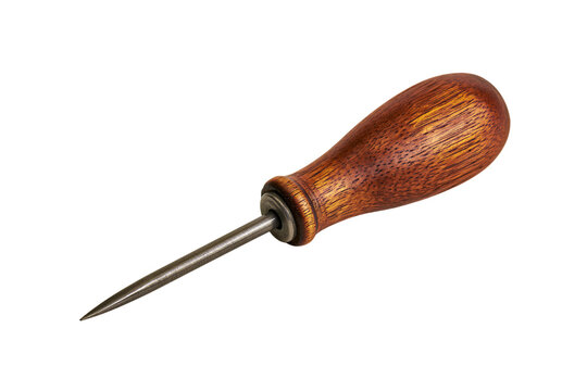 Scratch awl tool with wooden handle isolated on transparent background