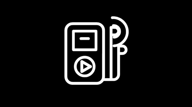 Icon of a portable music player with earbuds on a black background