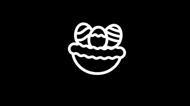 Simple line art icon of three decorated Easter eggs in a nest on a black background