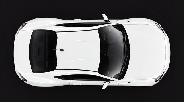 White car isolated on black background. Top view of modern sport vehicle. Concept of luxury automobile, automotive design, transportation and movement. Studio shot of auto for sale.