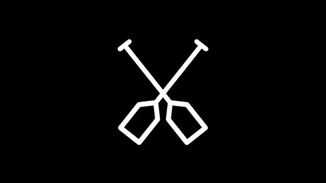 Simple white crossed oars icon on a black background, minimalist design