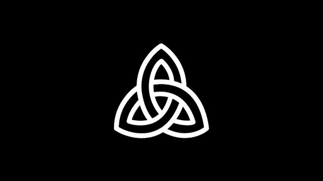 White triquetra symbol on a black background, representing eternity and the Holy Trinity
