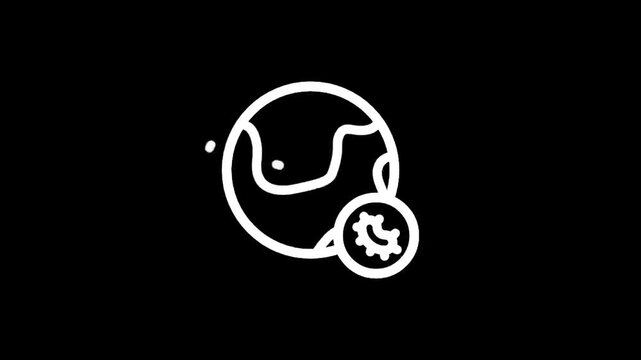 Global virus icon with earth and gear symbol representing pandemic and science