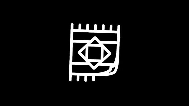 Simple line art icon of a folded rug with geometric pattern and fringe detail