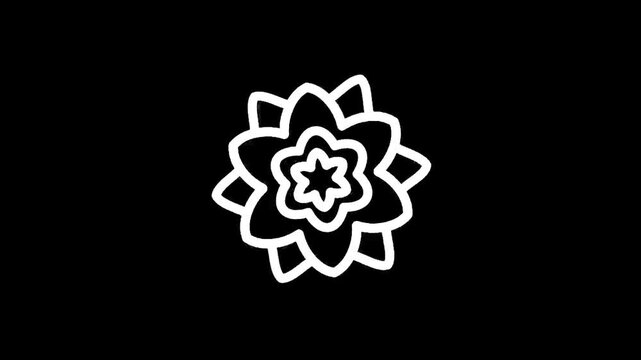 Stylized white flower icon with layered petals on a black background