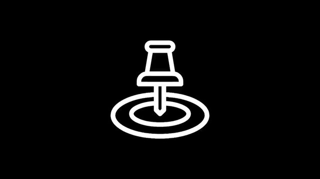 Simple white outline icon of a pushpin marking a location on a black background