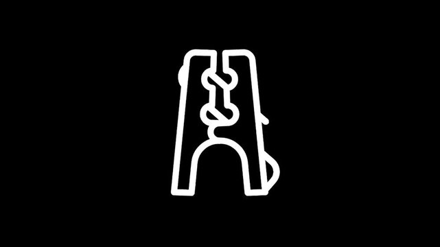 Simple white line drawing of a clothespin on a black background