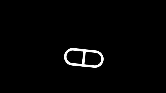 Simple white outline of a capsule pill on a black background