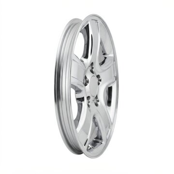 Chrome alloy car wheel hubcap isolated on white. Premium automotive rim with glossy metallic finish for luxury vehicles.