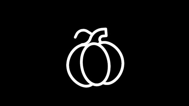 Simple white outline of a pumpkin on a black background, minimalist design